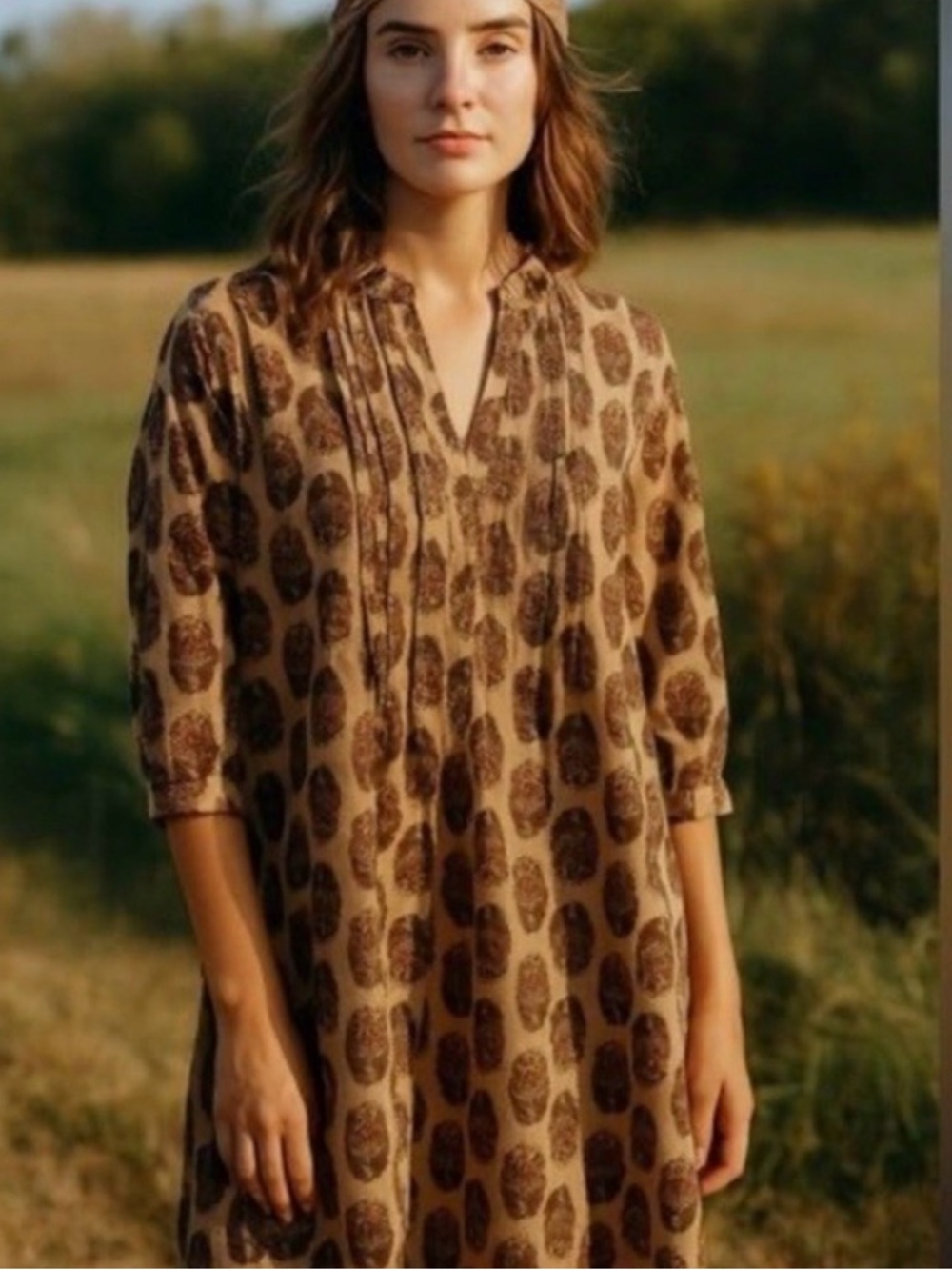 NWT JADED GYPSY Victoria Distress Printed Cotton Tunic Dress OS Boho Artsy Earth